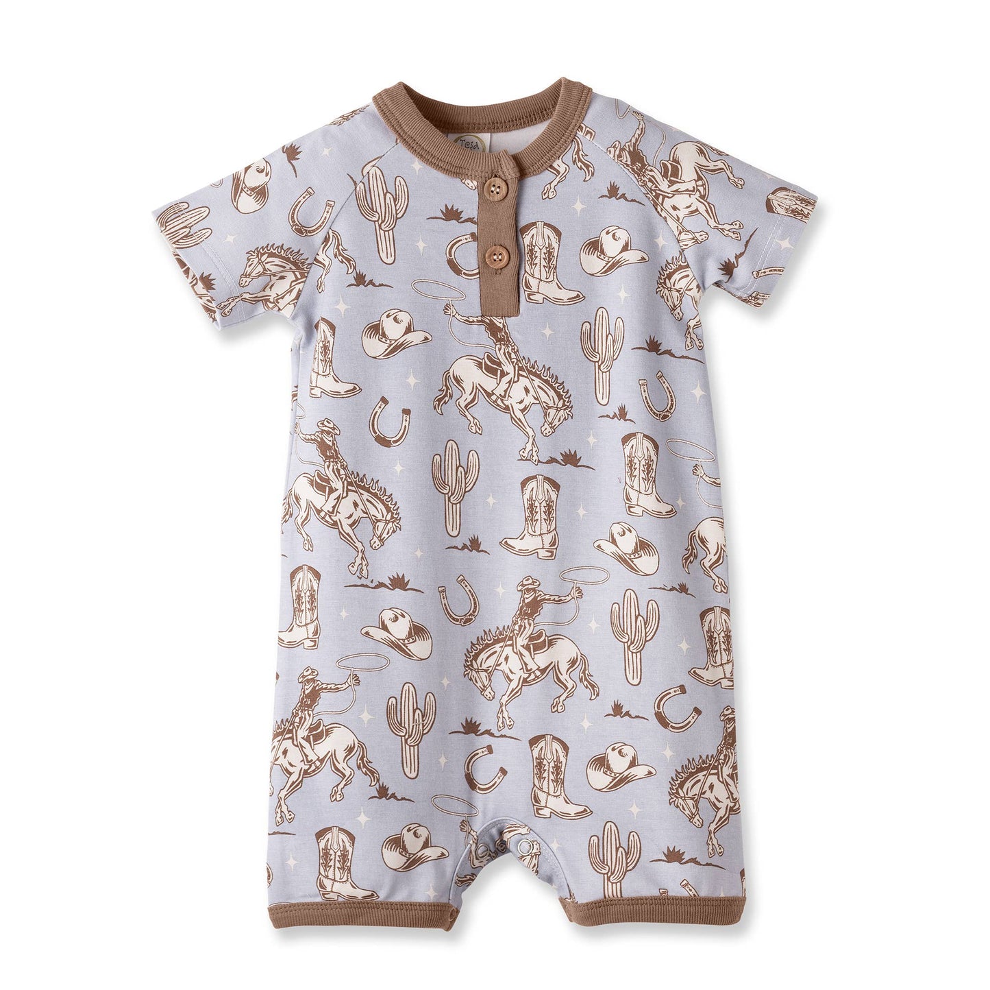 Wild Wrangler/Blue Western Bamboo Shorty Romper