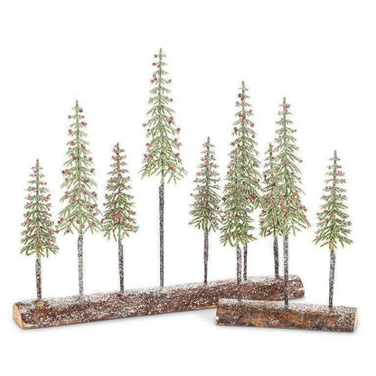 Tall 7 Snowy Trees on Log Base