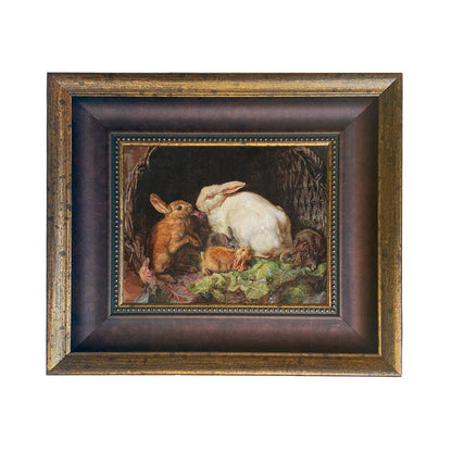 Hares and Young Framed Painting Print on Canvas
