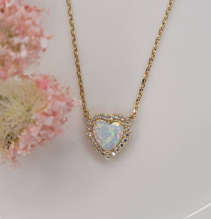 HEART SHAPE LAB GROWN OPAL STONE PENDANT NECKLACE .