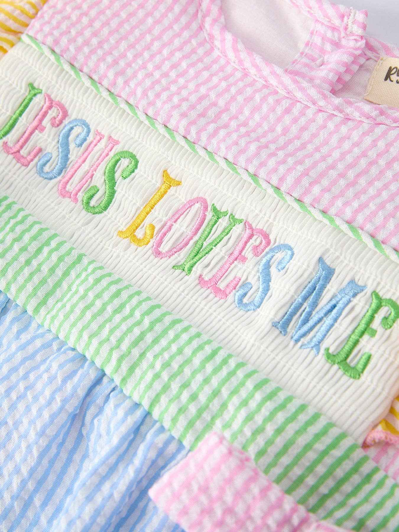 Jesus Loves Me "Embroidered Baby Girls Romper: 6M