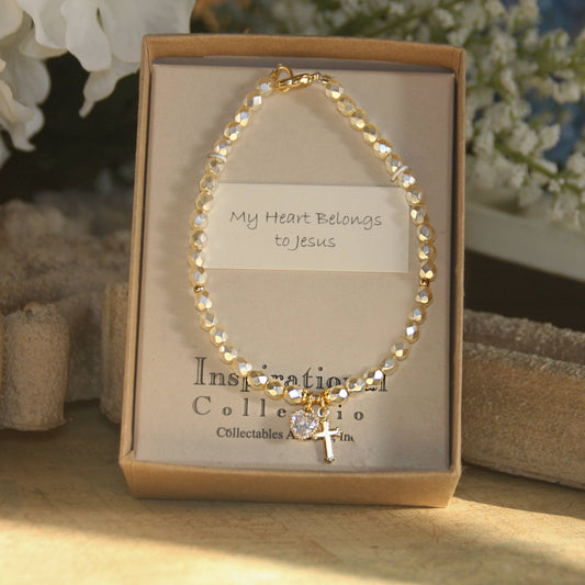 My Heart belongs to Jesus faceted Pearl Bracelet  IN-783