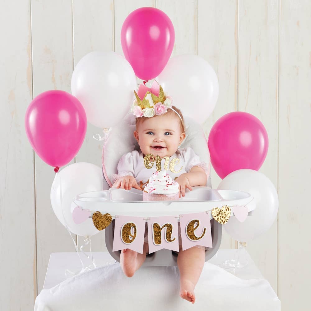 Gold Glitter 1st Birthday Décor Kit (Rosette Crown)