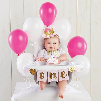 Gold Glitter 1st Birthday Décor Kit (Rosette Crown)