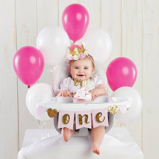 Gold Glitter 1st Birthday Décor Kit (Rosette Crown)