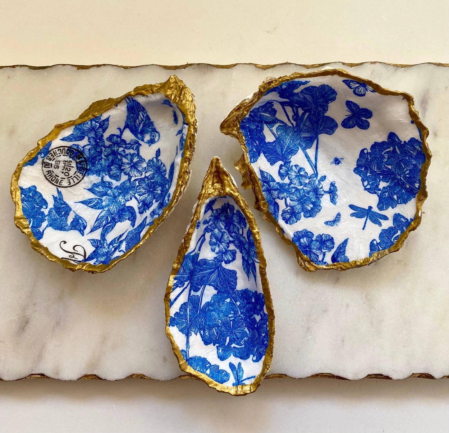 Blue Bird Oyster Shell Jewelry Dish
