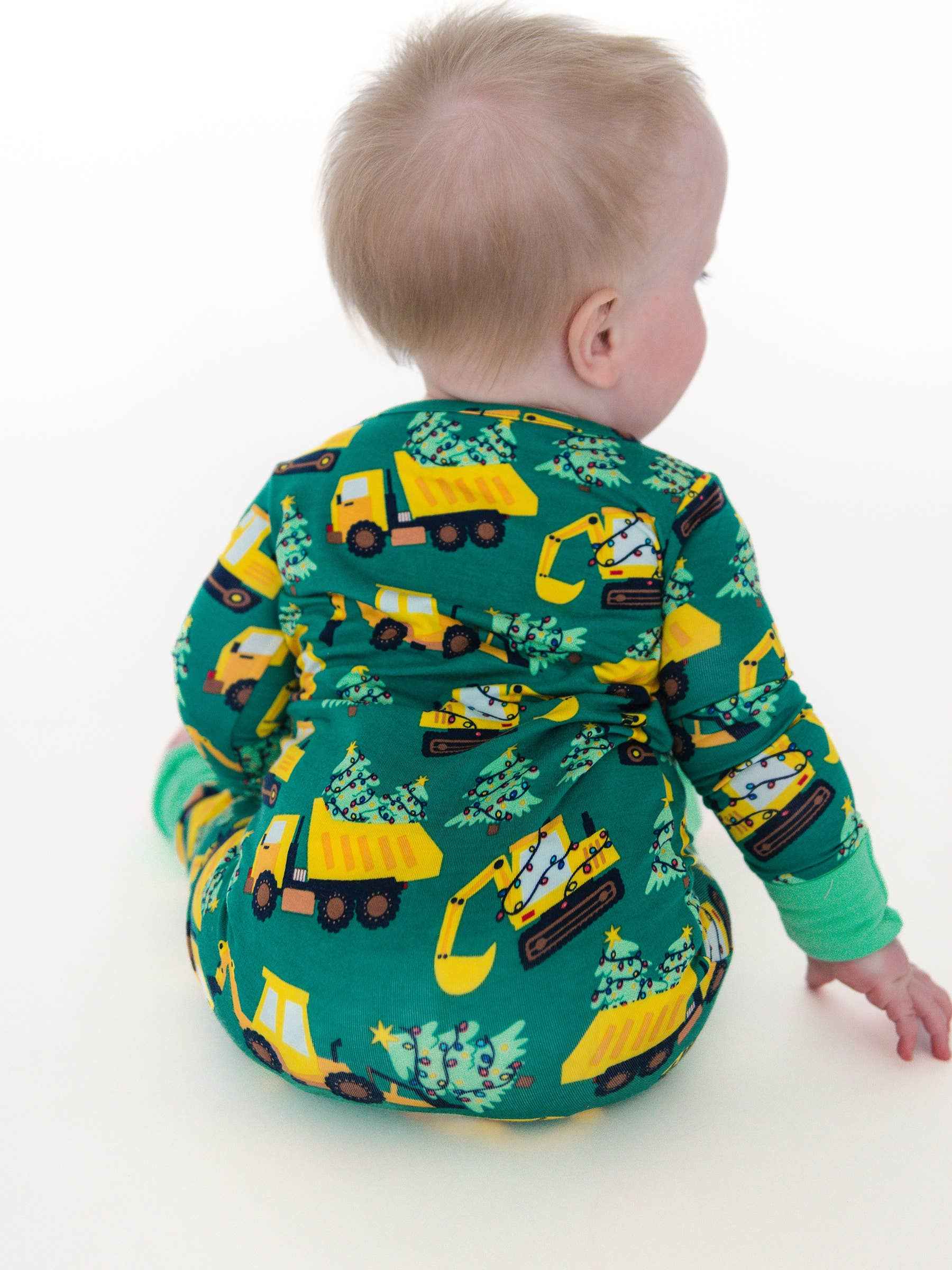 SoftSnooze™ Baby Bamboo Viscose Holiday Haul Convertible One Piece Footie Pajama: Green / Newborn
