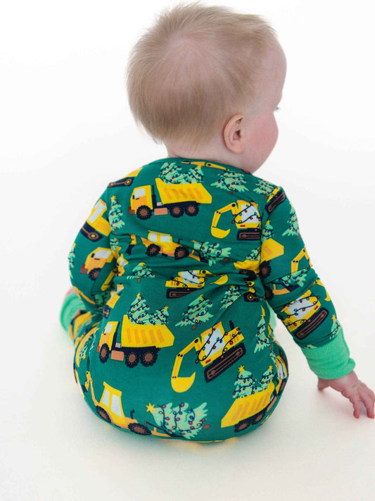 SoftSnooze™ Baby Bamboo Viscose Holiday Haul Convertible One Piece Footie Pajama: Green / Newborn