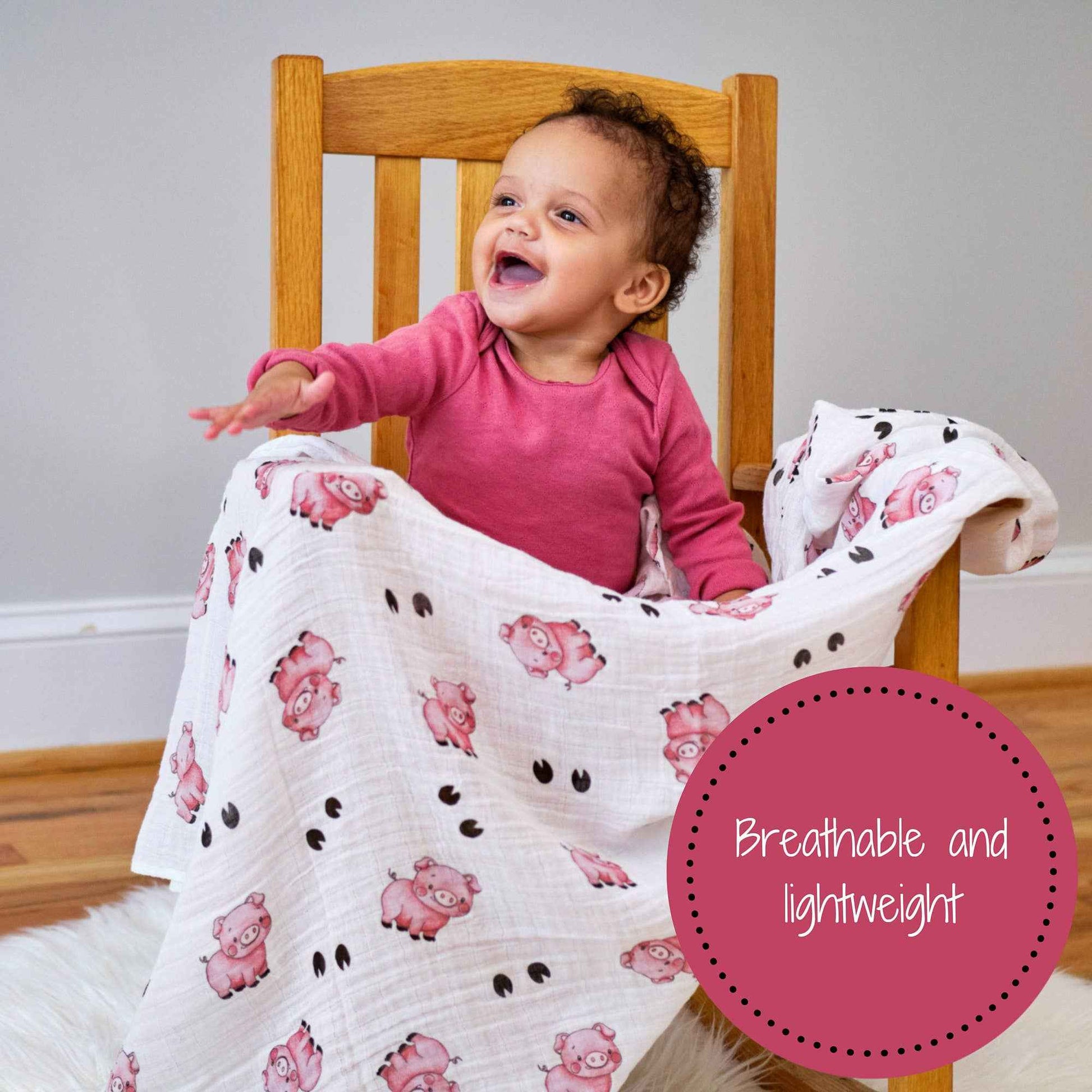 LollyBanks - Oink Oink Baby Muslin Swaddle Blanket