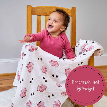 LollyBanks - Oink Oink Baby Muslin Swaddle Blanket