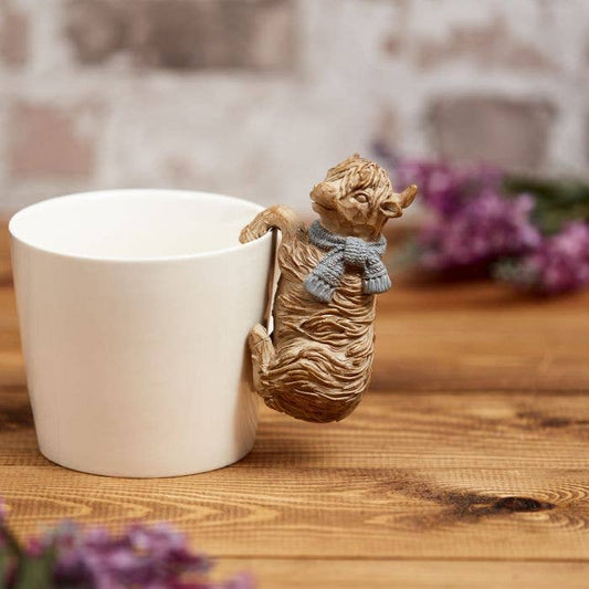 Highland Cow Pot Hanger with Grey Scarf Resin