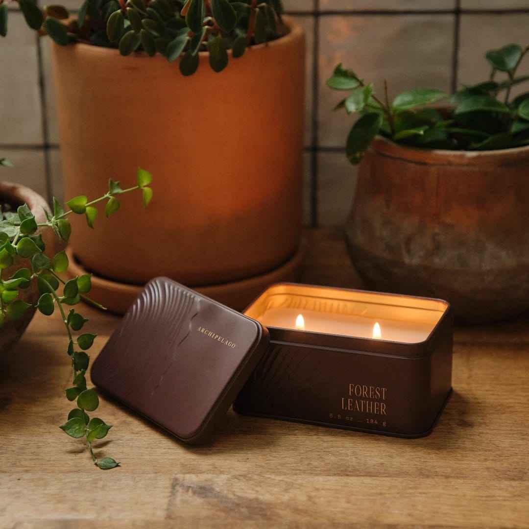 Forest Leather Tin Candle, 6.5 oz