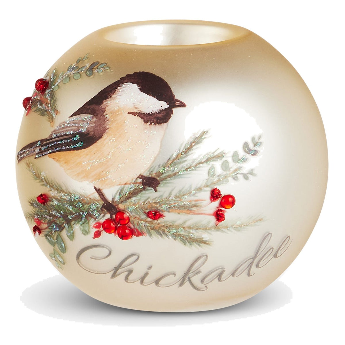 4" Frost Song Ball Tealight Holder, Chickadee