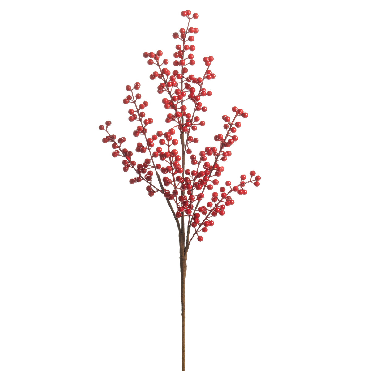 Full Red Berry Spray, A full, bushy artificial red berry spray with dense clusters on every branch.