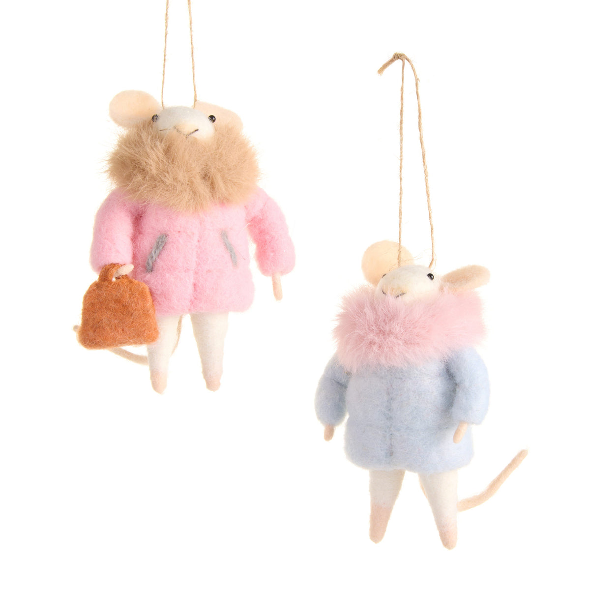 6" Fur Coat Mice Ornament product photo