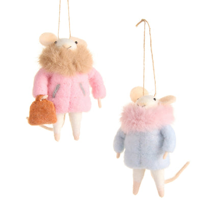 6" Fur Coat Mice Ornament product photo