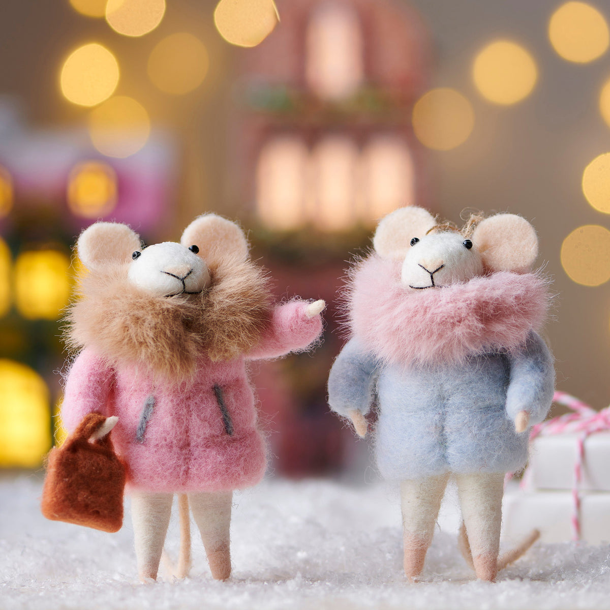 6" Fur Coat Mice Ornament product photo