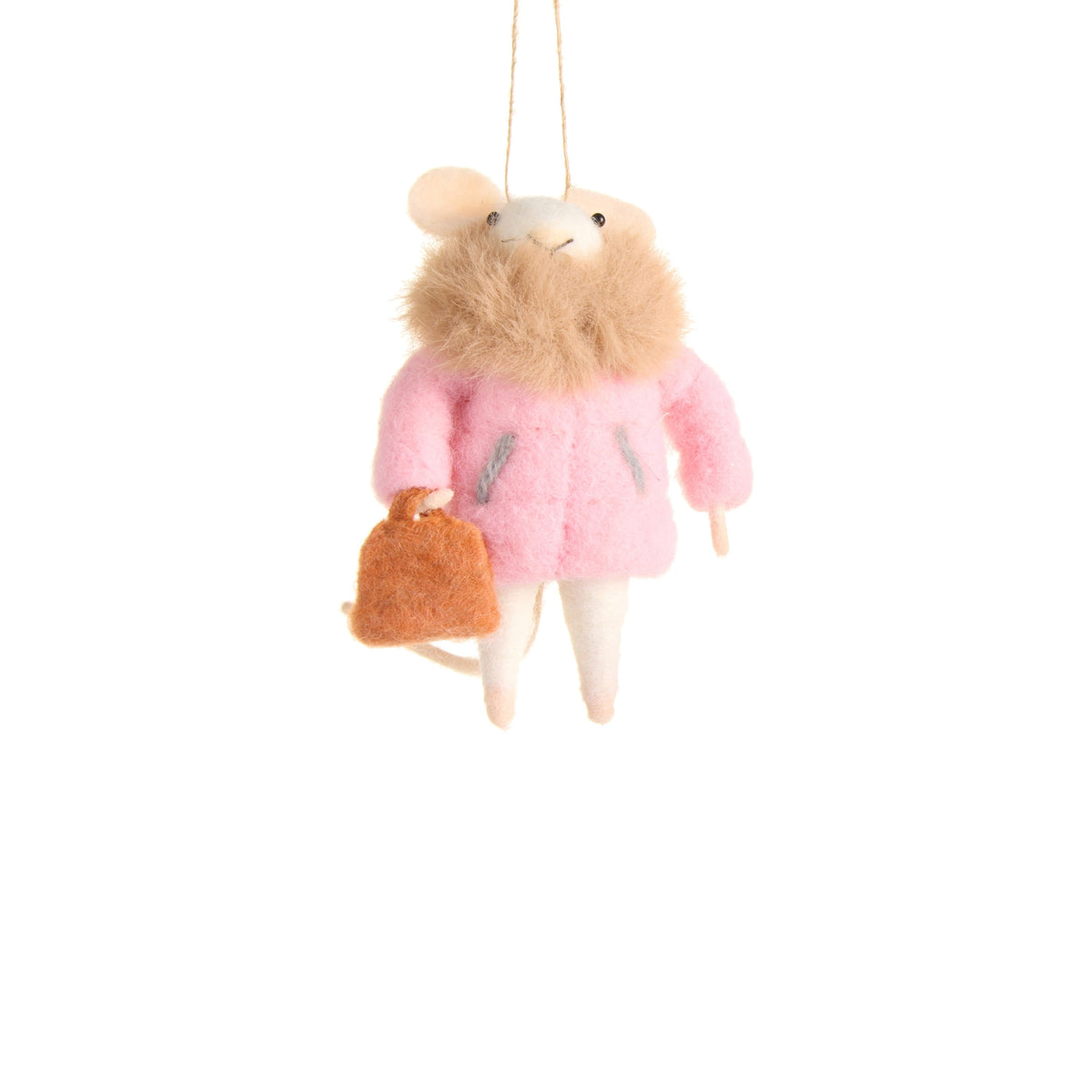 6" Fur Coat Mice Ornament, Pink Coat Mouse