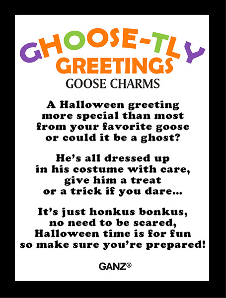 Ghoose-tly Greetings Goose Pocket Charm, A goose figurine draped in a white ghost sheet with an orange bill and orange feet.
