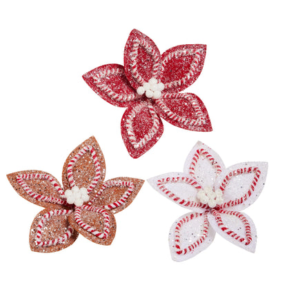 10.5" Gingerbread and Peppermint Clip-On Poinsettia Ornament product photo