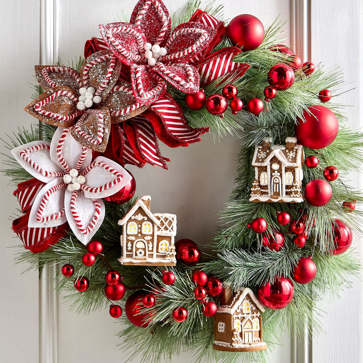 10.5" Gingerbread and Peppermint Clip-On Poinsettia Ornament product photo