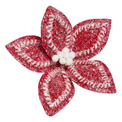 10.5" Gingerbread and Peppermint Clip-On Poinsettia Ornament, Red