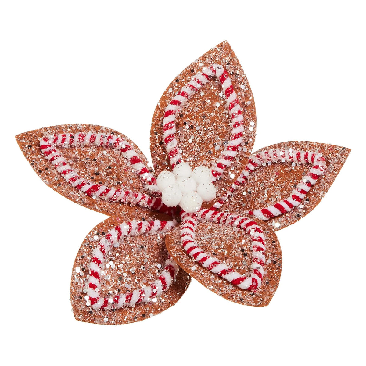 10.5" Gingerbread and Peppermint Clip-On Poinsettia Ornament, Brown