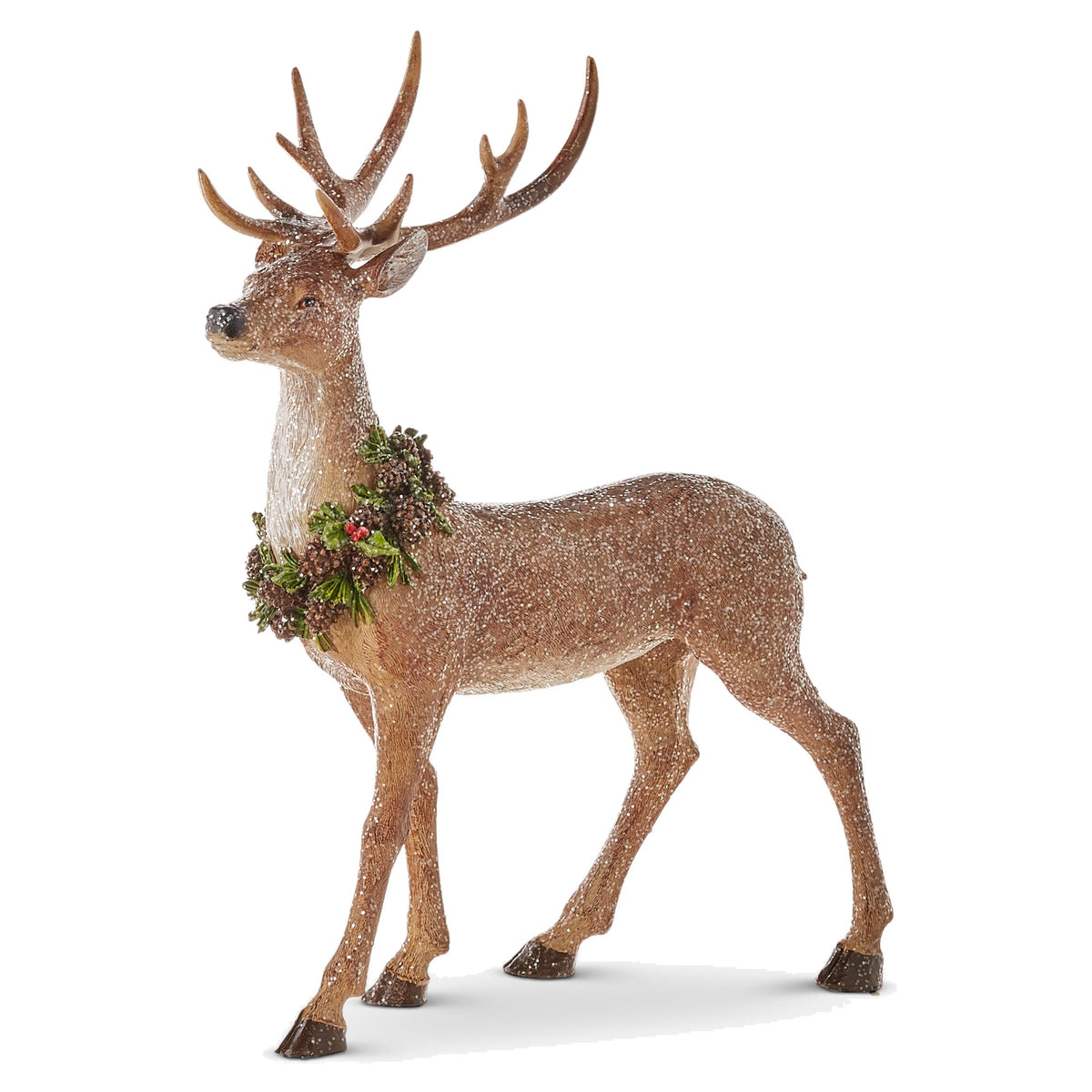 16" Glittered Deer with Wreath, Standing Deer