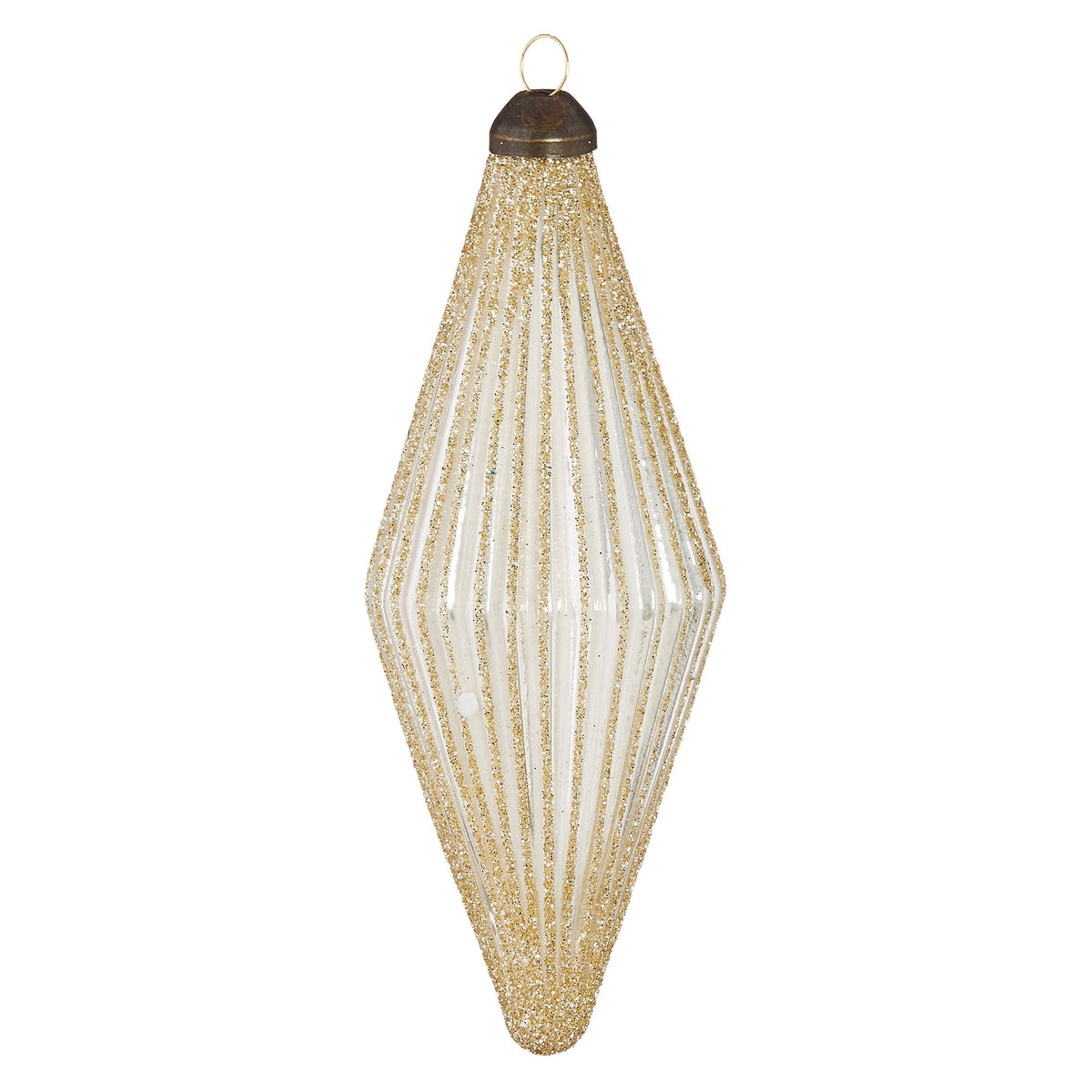5.5" Glittered Diamond Ribbed Ornament, Champagne