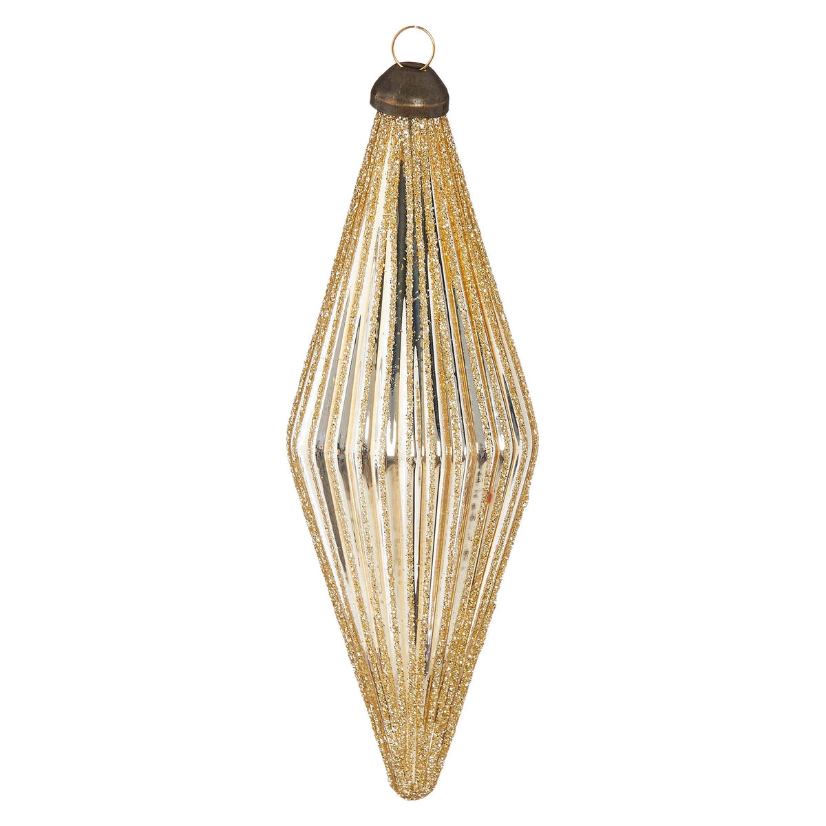 5.5" Glittered Diamond Ribbed Ornament, Silver