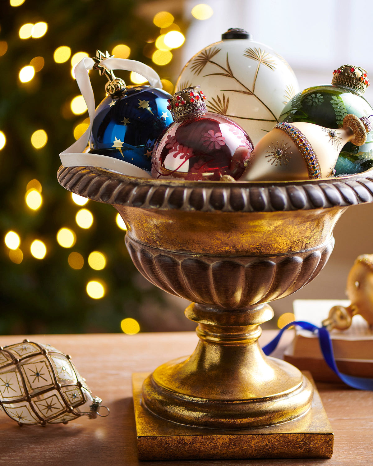 7.5" Gold and Jewel Finial Ornament product photo