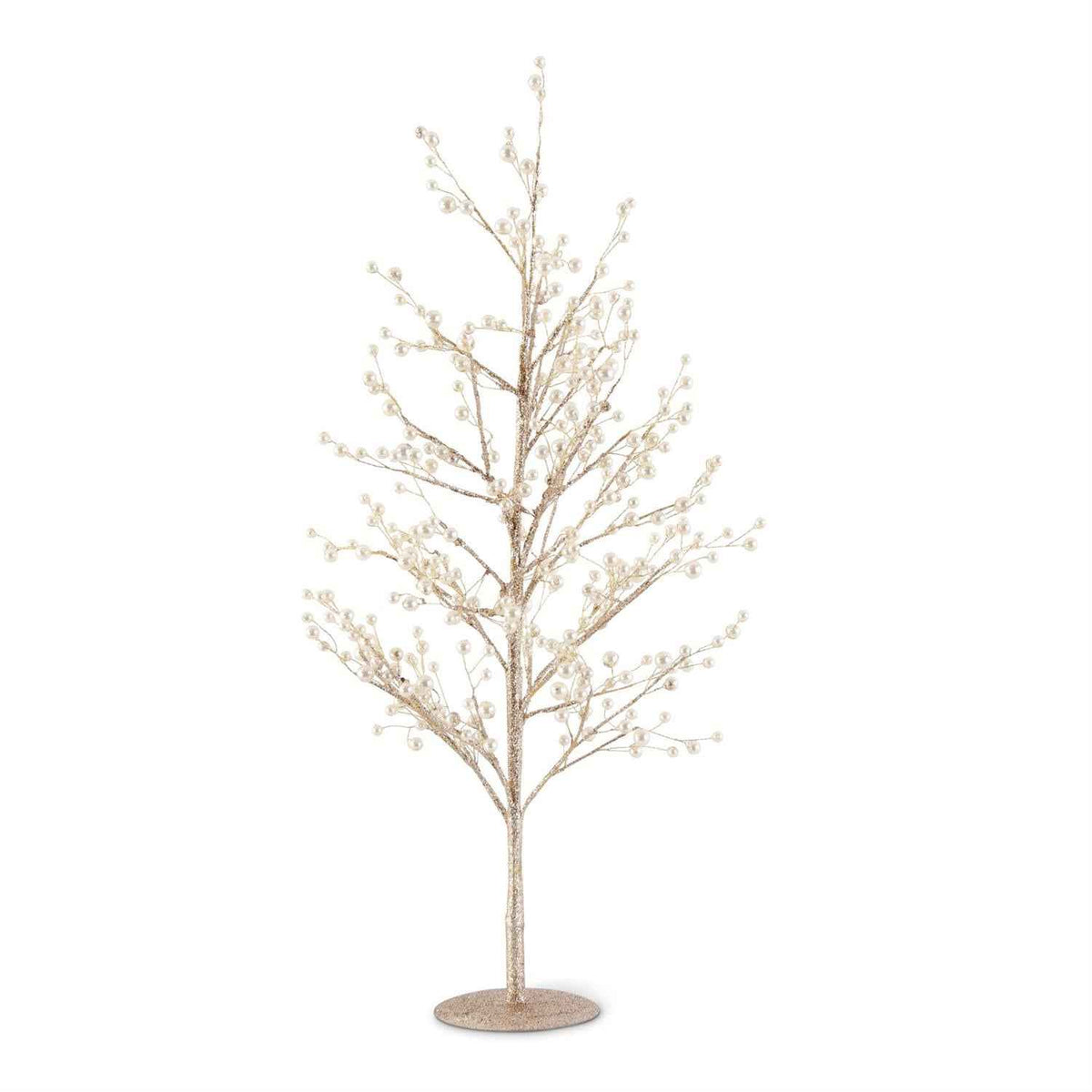 Gold Glittered Twig Tree with Pearl Beads, 24 Inch