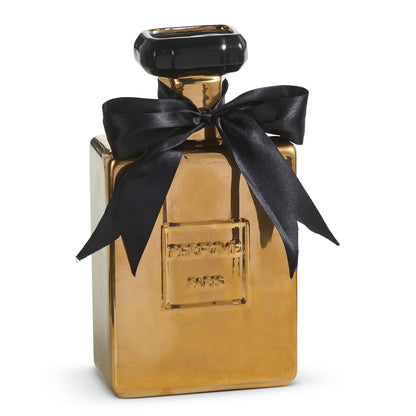 Gold Perfume Bottle Vase with Black Bow