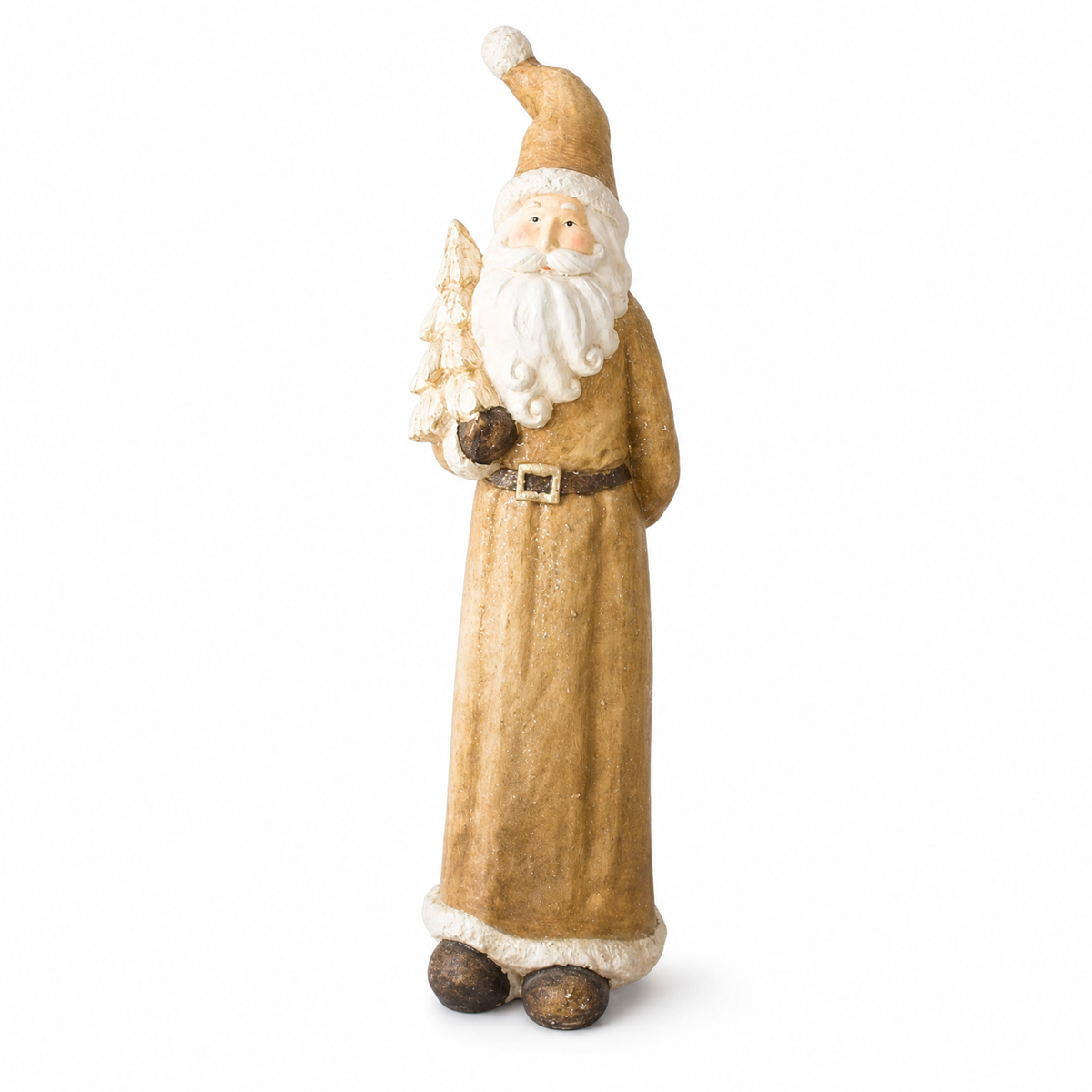 Gold Resin Santa, Large Santa with Tree design: 8.5 inches across, 31 inches tall