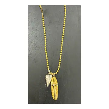 17" Gold Dot Chain Necklace with Antique Silver Heart and Antique Gold Pave' Pendant