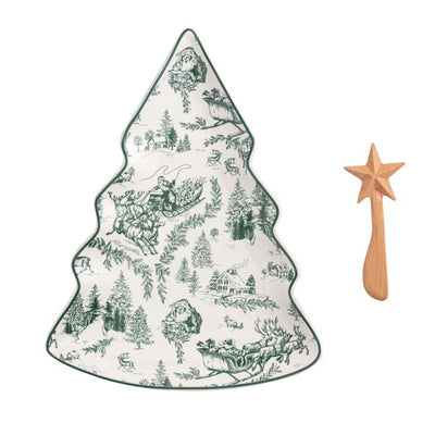 Green Toile Tree Platter w/ Spreader