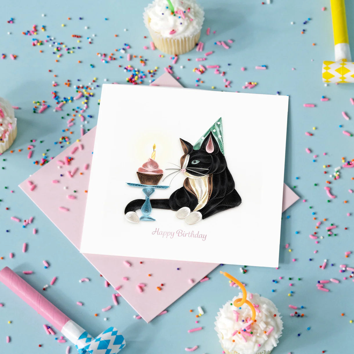 QuillingCard Gato de cumpleaños