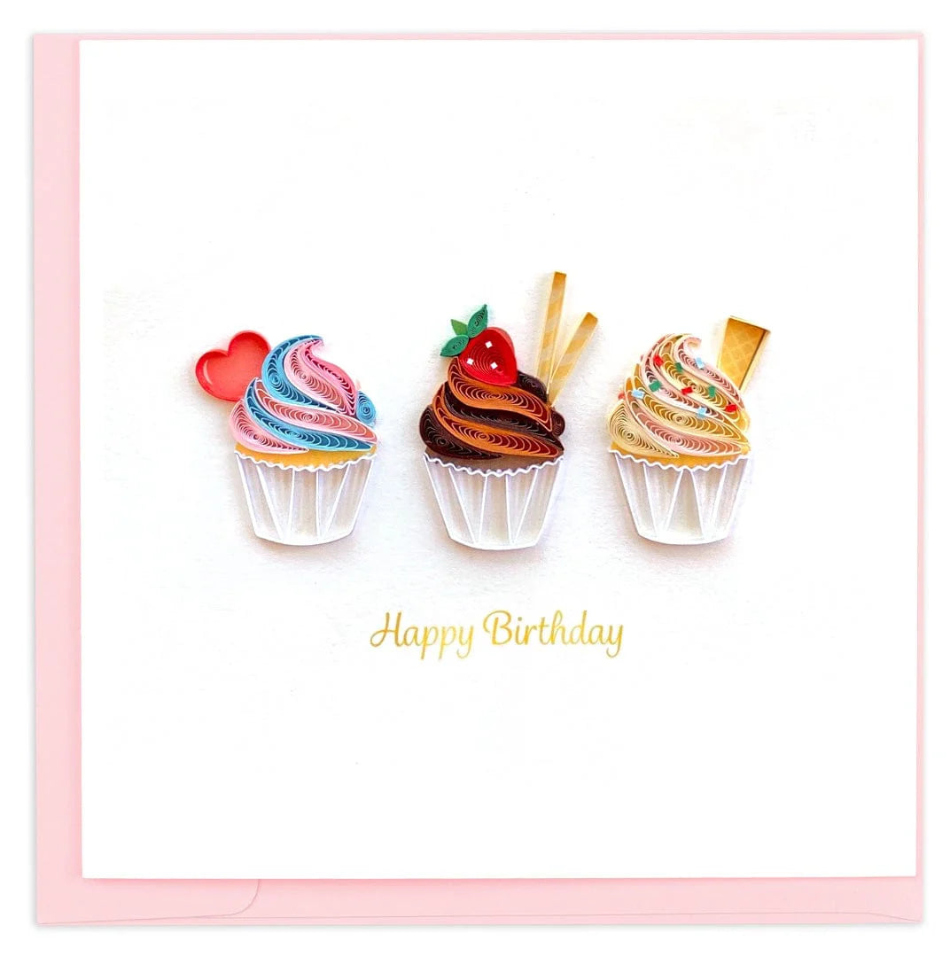 Trío de Cupcakes de Cumpleaños de QuillingCard