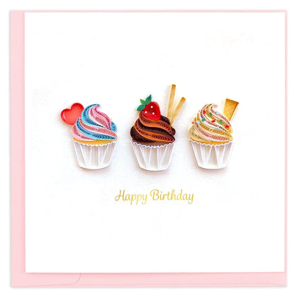 Trío de Cupcakes de Cumpleaños de QuillingCard