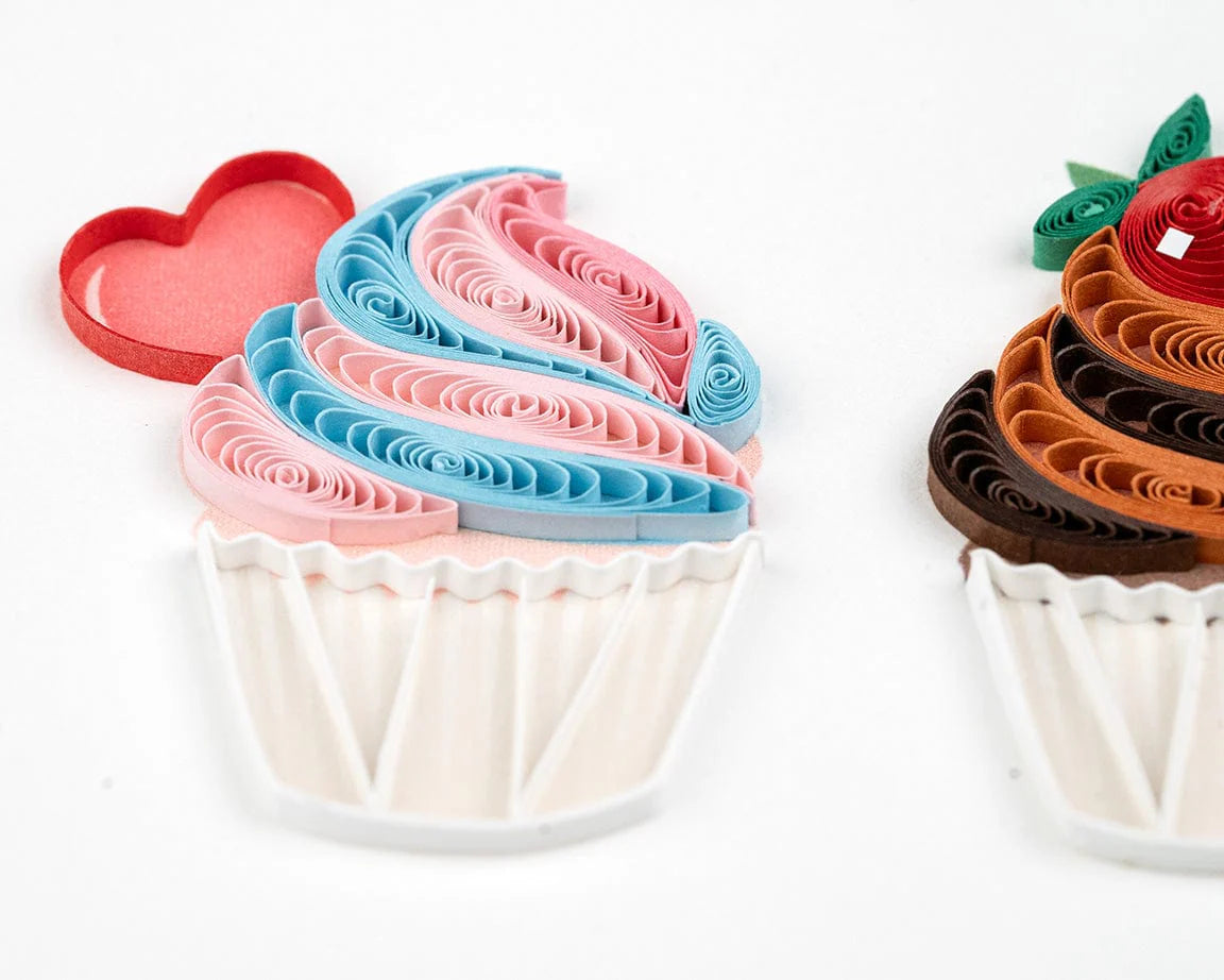 Trío de Cupcakes de Cumpleaños de QuillingCard