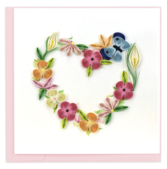 Corona de flores con forma de corazón de QuillingCard