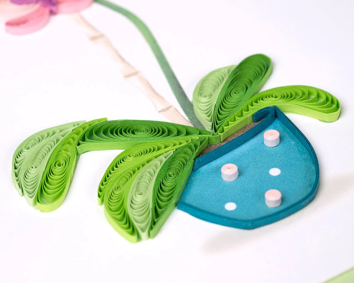 QuillingCard Tarjeta de agradecimiento con orquídea en maceta