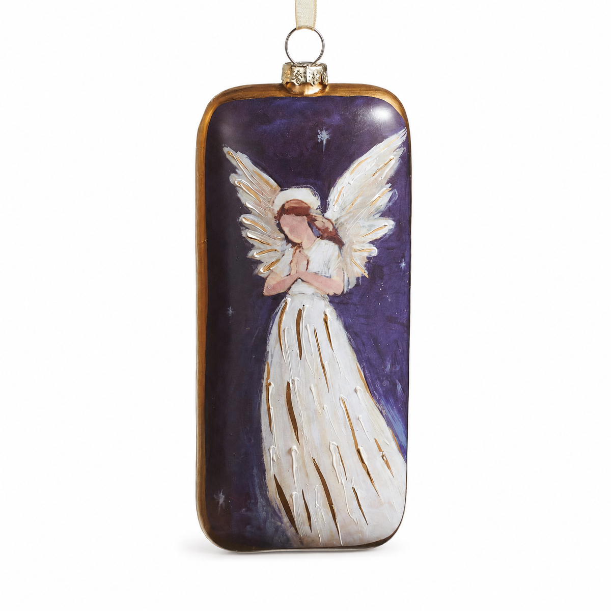 Guardian Angel Rectangle Glass Ornament, Hand on Heart design