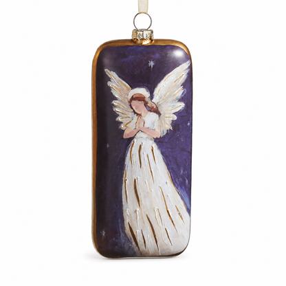 Guardian Angel Rectangle Glass Ornament, Hand on Heart design