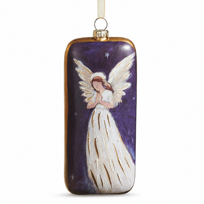 Guardian Angel Rectangle Glass Ornament, Praying design