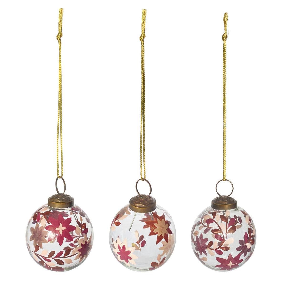 Hand-Painted Glass Ball Ornament with Poinsettia Design