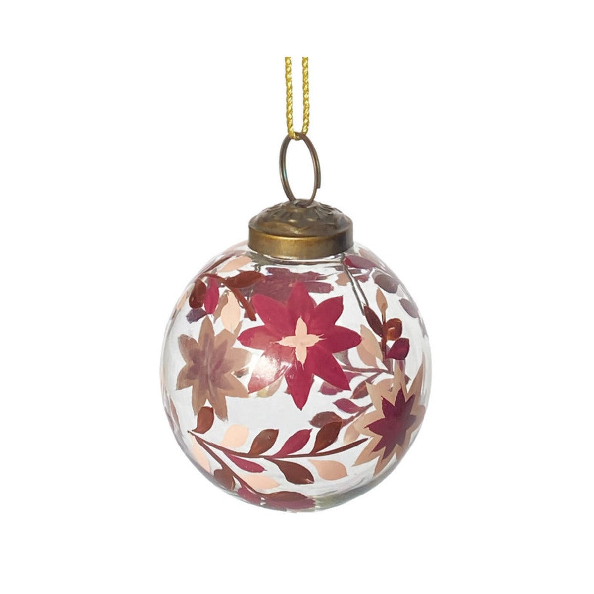 Hand-Painted Glass Ball Ornament with Poinsettia Design, Large Poinsettias
