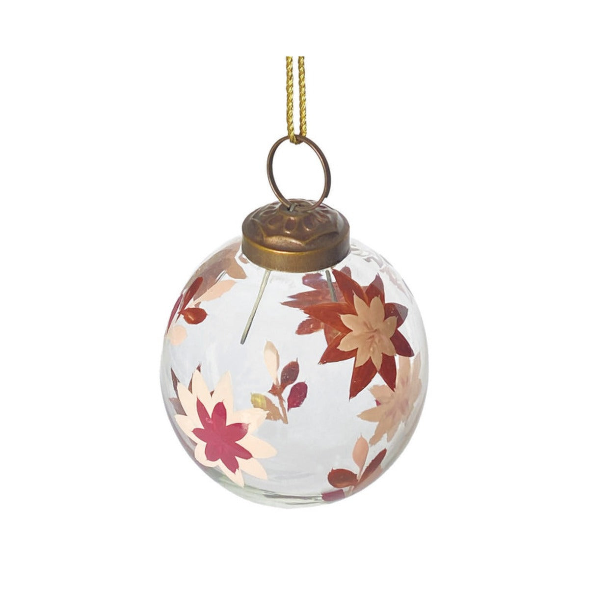 Hand-Painted Glass Ball Ornament with Poinsettia Design, Blush Blooms