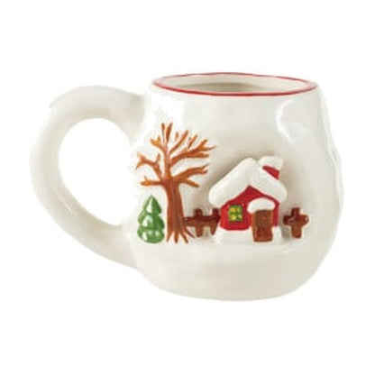 Hand-Painted Stoneware Christmas Mug, Red Cottage