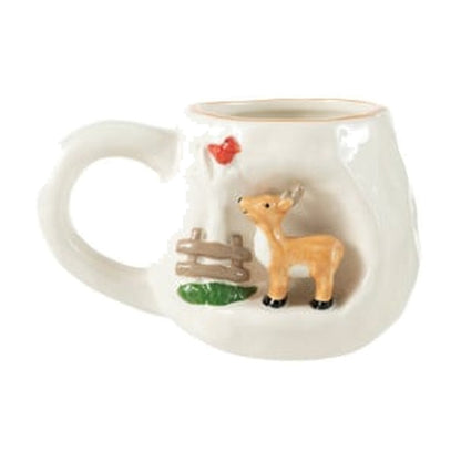Hand-Painted Stoneware Christmas Mug, Fawn and Fence